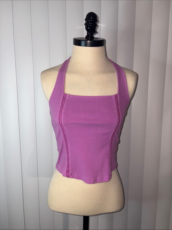 American Eagle Outfitters Tops - American Eagle Ribbed Lace-Trim Halter Tank Top Pink Small